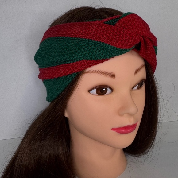 GUCCI Web Knot Knit Wool Twist Red & Green Headband Made in Italy. - Picture 5 of 12